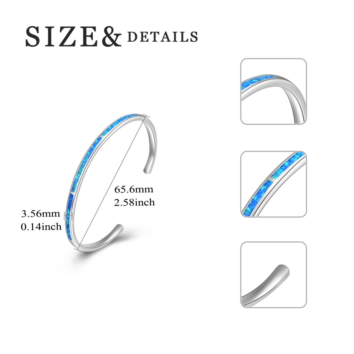 Sterling Silver Opal Plain Bangle-5