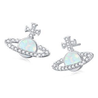 Sterling Silver Opal Planet Stud Earrings-1