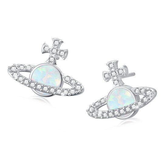 Sterling Silver Opal Planet Stud Earrings