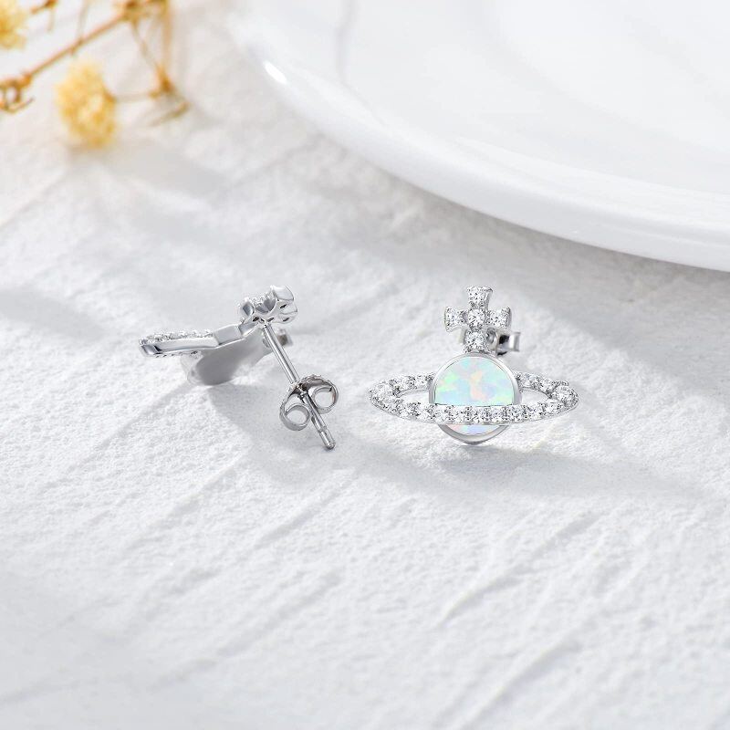 Pendientes de botón con forma de planeta de ópalo en plata de ley-3