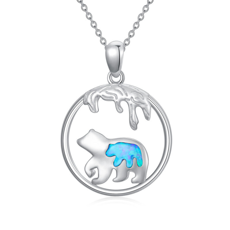 Sterling Silver Opal Polar Bear & Mother Pendant Necklace-9