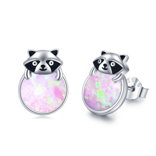 Sterling Silver Opal Raccoon Stud Earrings-11