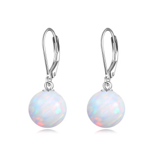 Sterling Silver Opal Round Drop Earrings-35