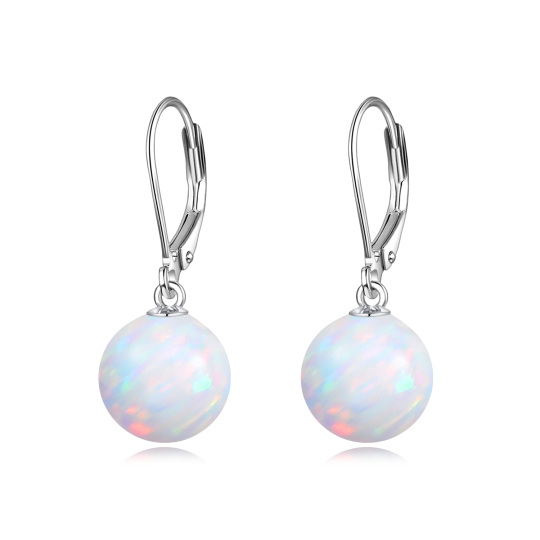 Sterling Silver Opal Round Drop Earrings-2