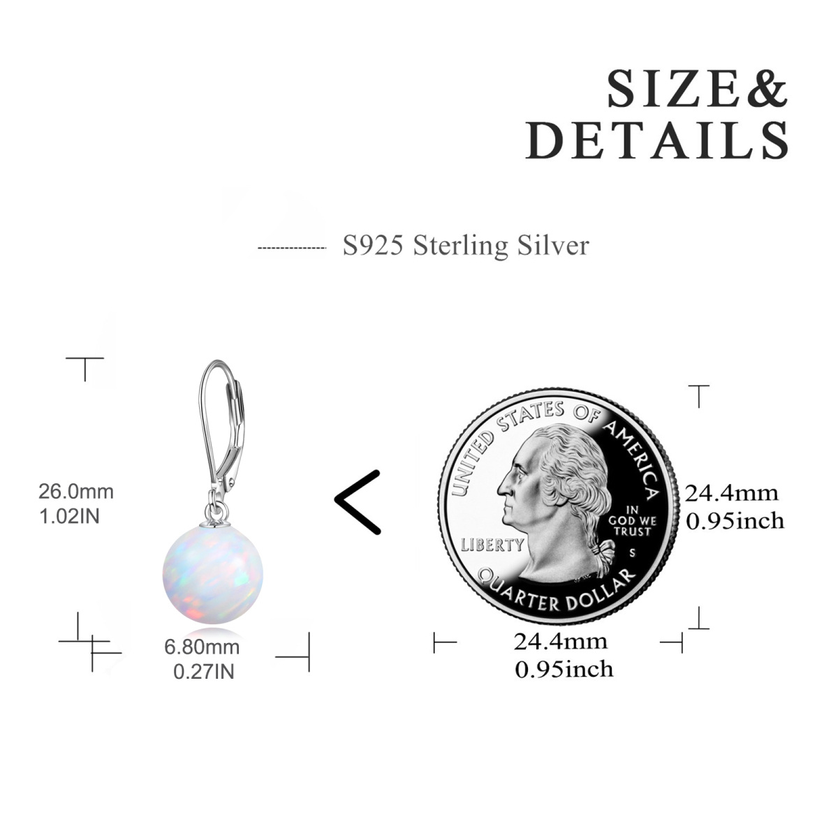 Sterling Silver Opal Round Drop Earrings-4