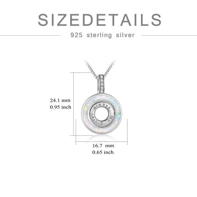 Sterling Silver Opal Round Rotate Spinner Necklace Always My Sister Forever My Friend-5