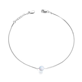 Sterling Silver Opal Round Single Layer Anklet-12