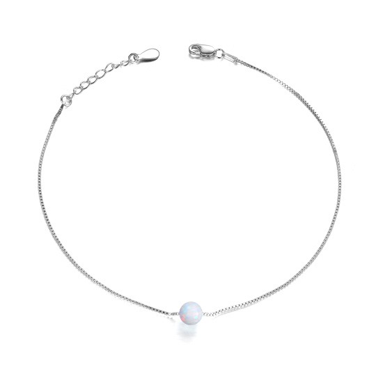 Sterling Silver Opal Round Single Layer Anklet