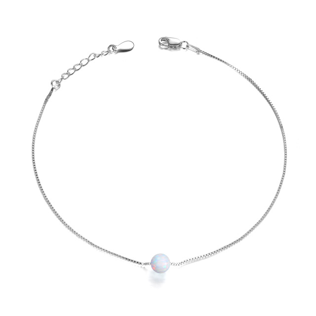 Sterling Silver Opal Round Single Layer Anklet-1