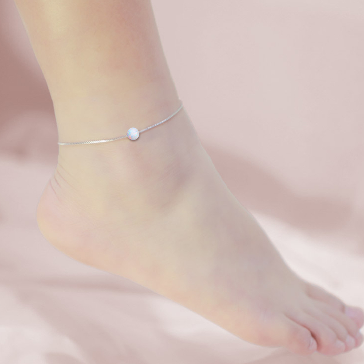 Bracelet de cheville en argent sterling avec une couche d'opale ronde-2