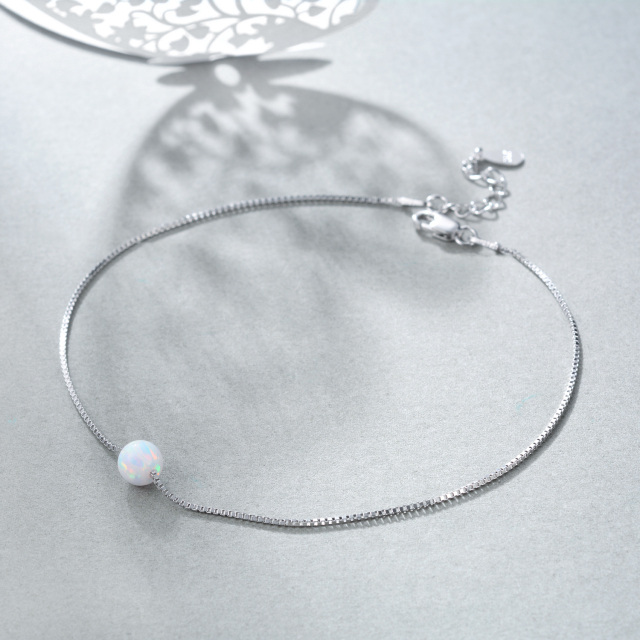 Sterling Silver Opal Round Single Layer Anklet-3