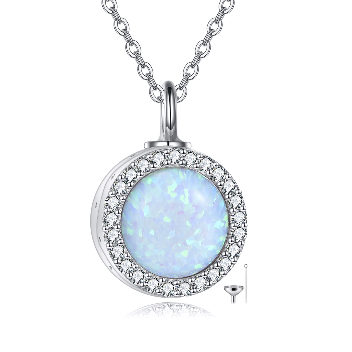 Collier urne ronde en argent sterling avec opale pour cendres pour femme-1