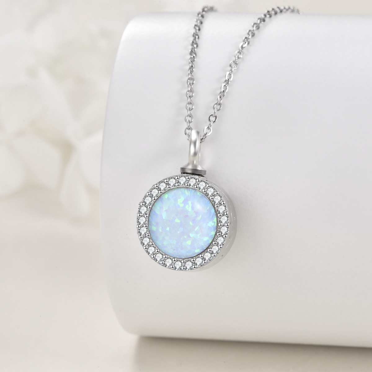 Sterling Silver Opal Round Urn Necklace for Ashes for women-3