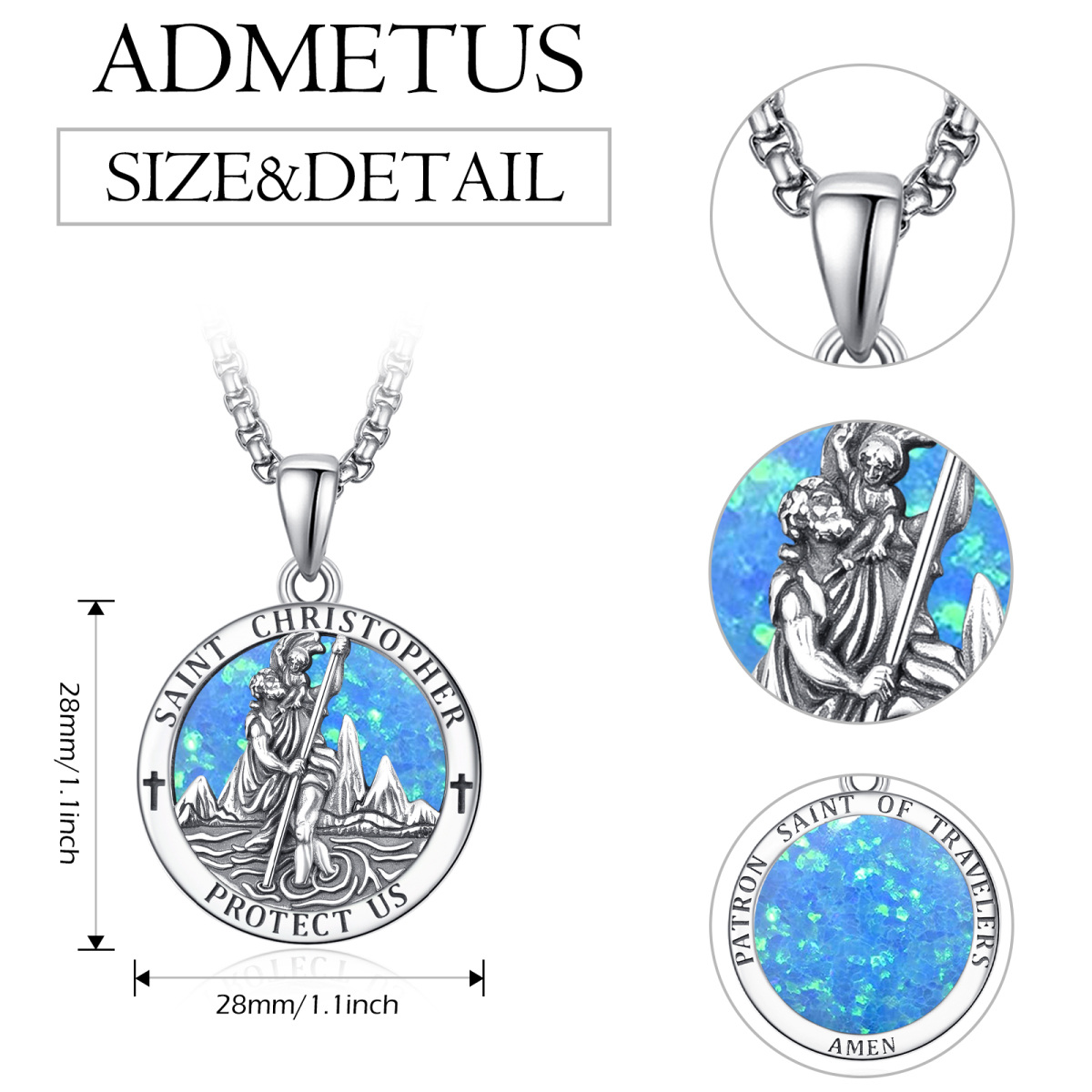 Sterling Silber Opal Saint Christopher Anhänger Halskette mit eingraviertem Wort für Männe-5