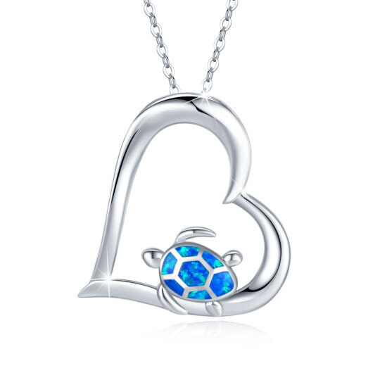 Collier pendentif coeur tortue de mer en argent sterling avec opale