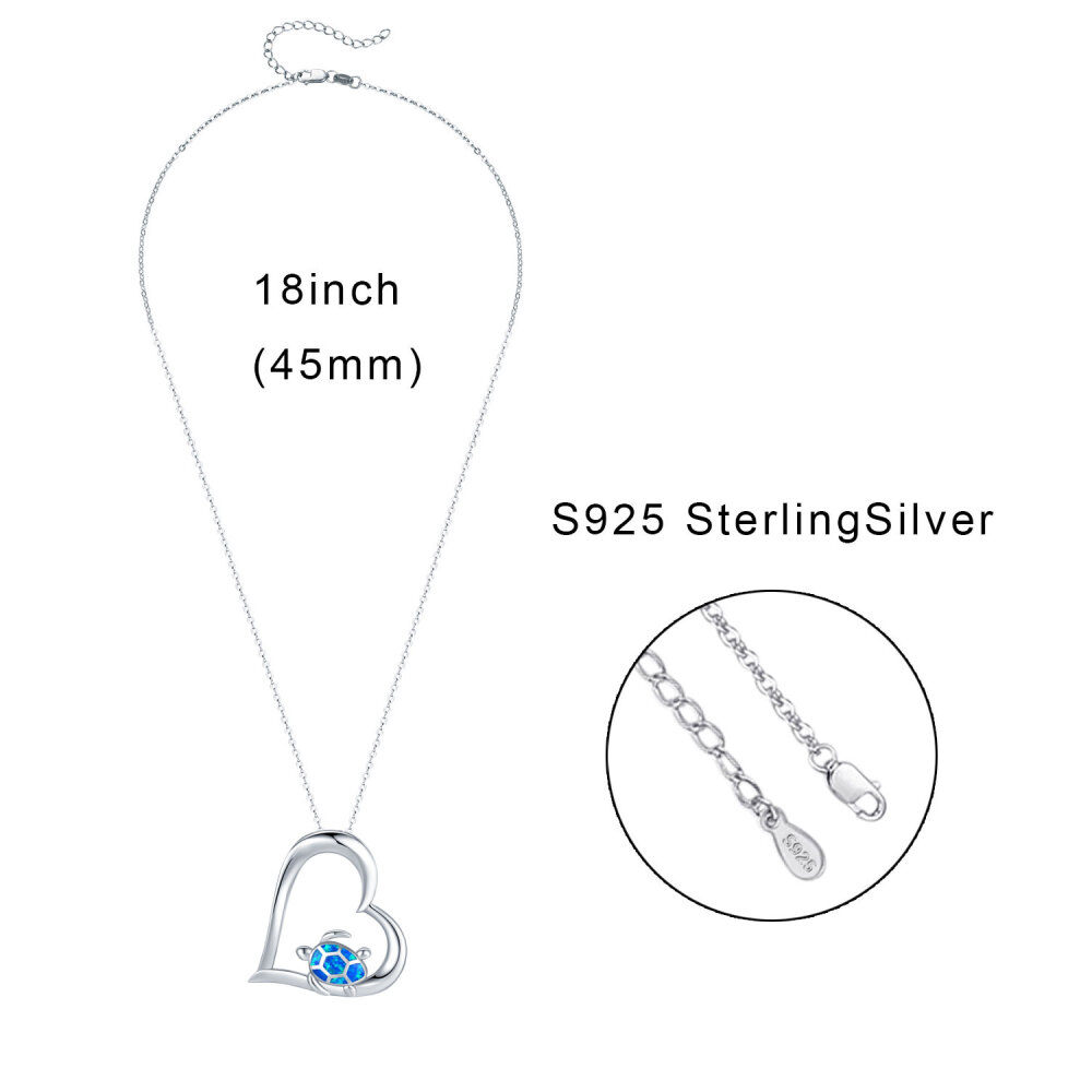 Sterling Silver Opal Sea Turtle & Heart Pendant Necklace-5