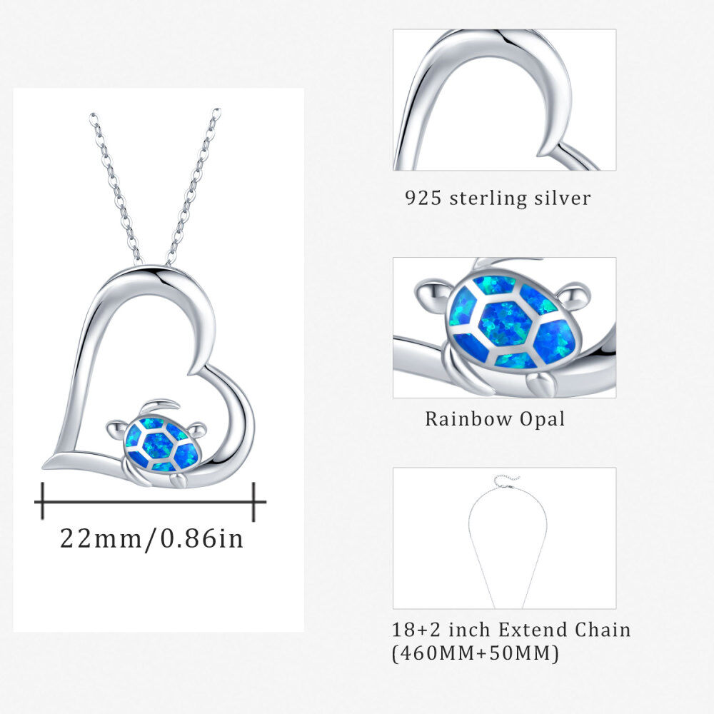 Sterling Silver Opal Sea Turtle & Heart Pendant Necklace-6