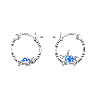 Sterling Silver Opal Sea Turtle Hoop Earrings-1