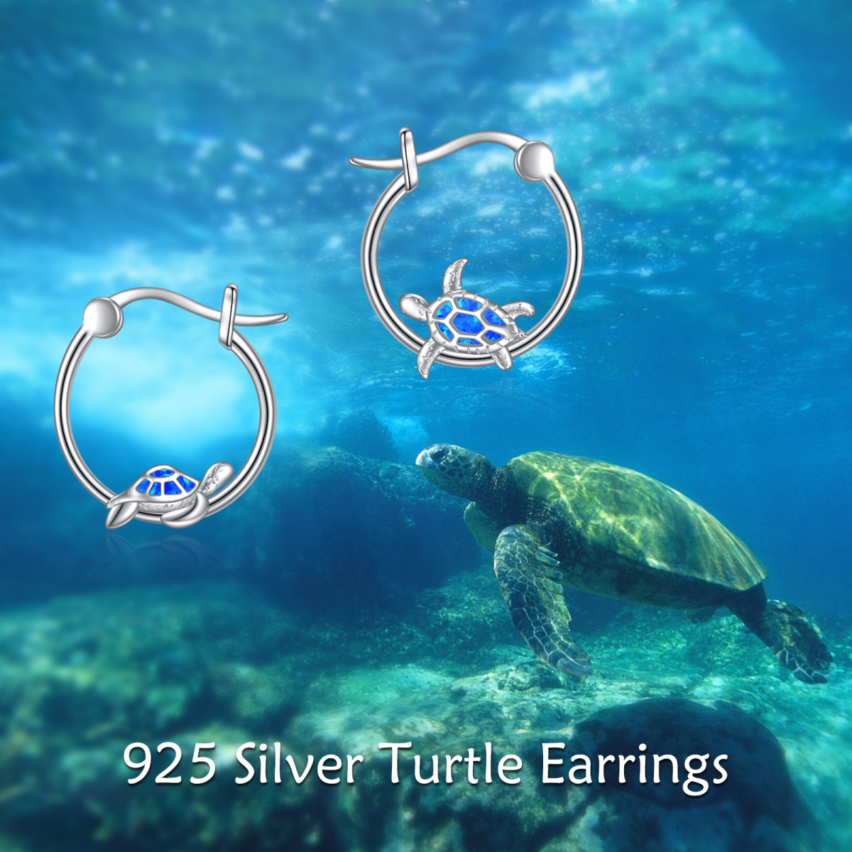 Sterling Silver Opal Sea Turtle Hoop Earrings-6