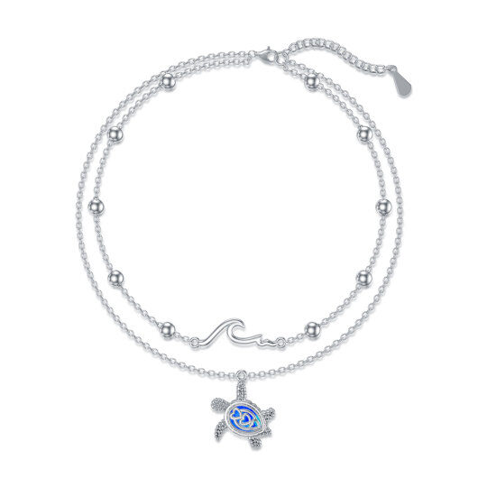 Bracelet de cheville multicouche en argent sterling avec opale et tortue de mer