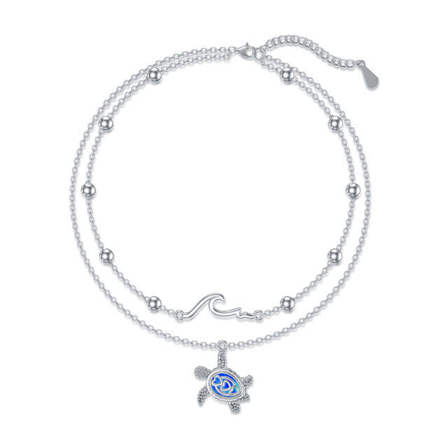 Bracelet de cheville multicouche en argent sterling avec opale et tortue de mer-1