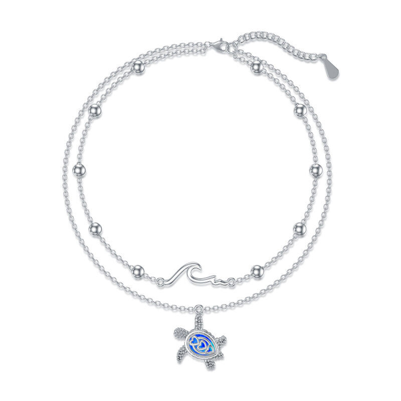 Sterling Silver Opal Sea Turtle Multi-layered Anklet-20