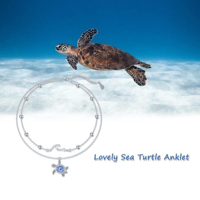 Sterling Silver Opal Sea Turtle Multi-layered Anklet-5