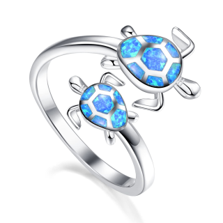 Sterling Silver Opal Sea Turtle Open Ring-28