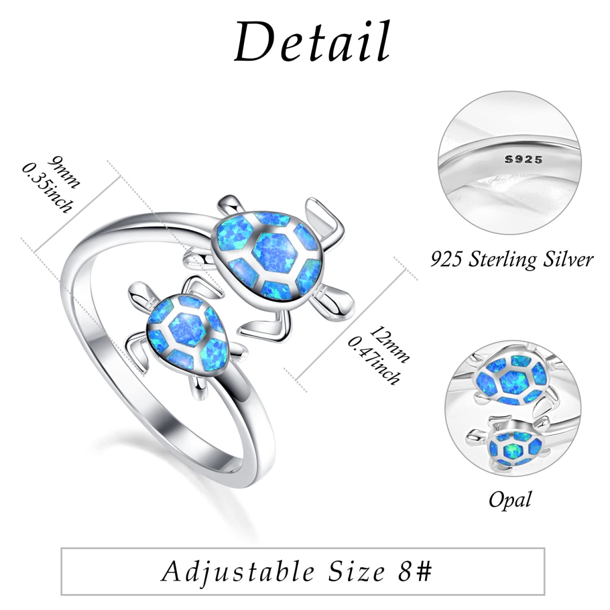 Sterling Silver Opal Sea Turtle Open Ring-6