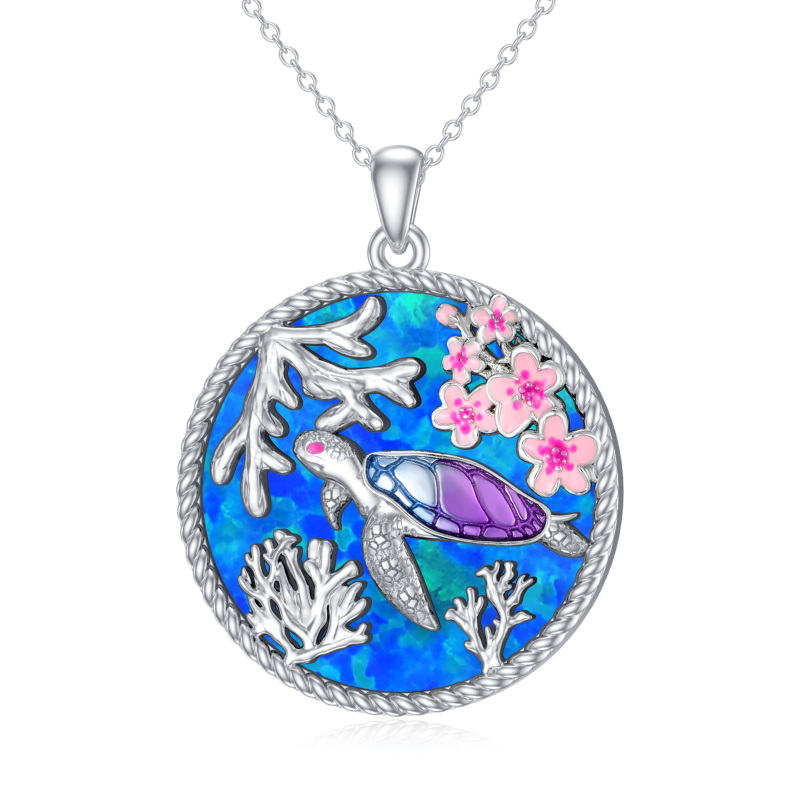 Sterling Silver Opal Sea Turtle Pendant Necklace-6