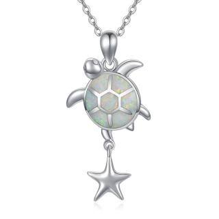 Sterling Silver Opal Sea Turtle Pendant Necklace-45