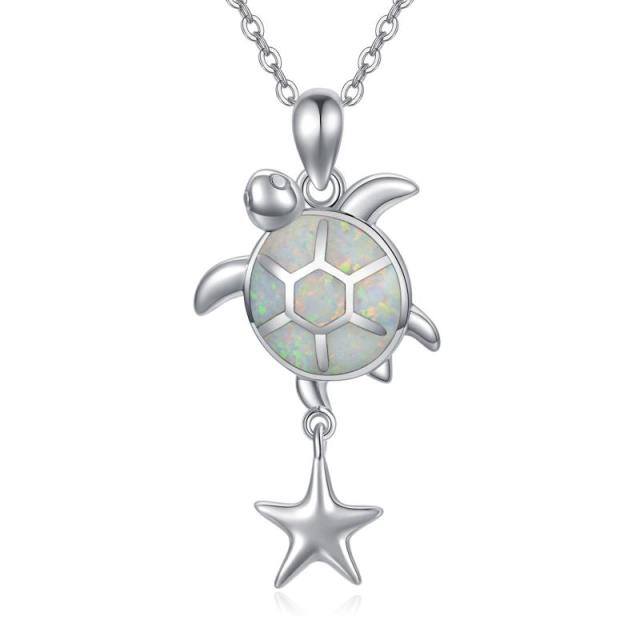 Collier pendentif tortue de mer opale en argent sterling-1