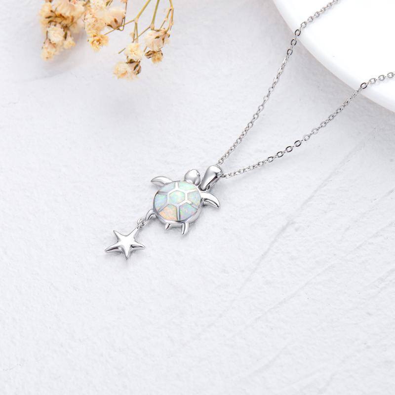 Sterling Silver Opal Sea Turtle Pendant Necklace-4