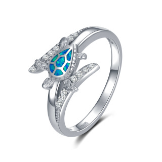 Sterling Silver Opal Tortoise Ring-16