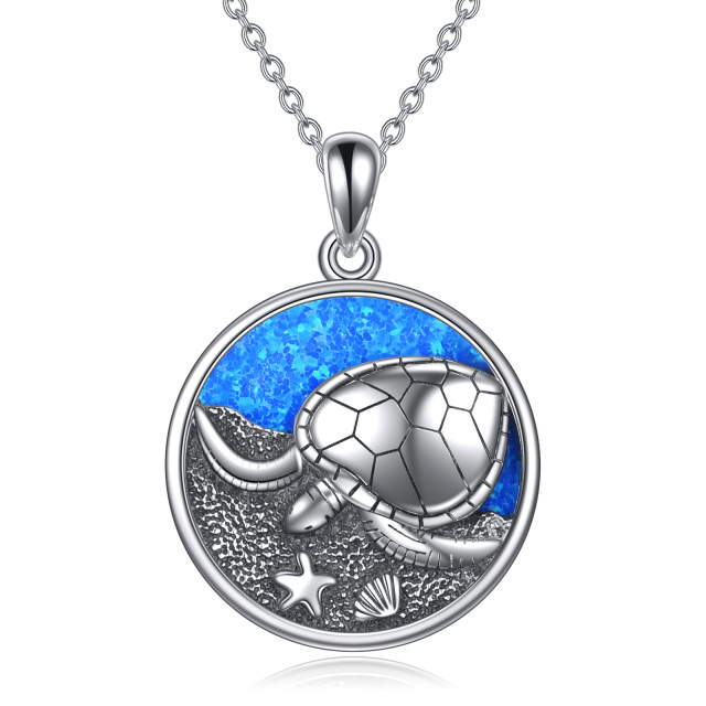 Sterling Silver Opal Sea Turtle & Starfish Pendant Necklace