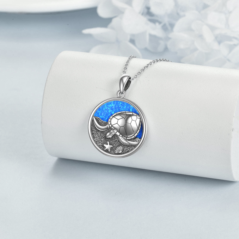 Colar de prata esterlina com pingente de tartaruga marinha e estrela do mar em opala-3