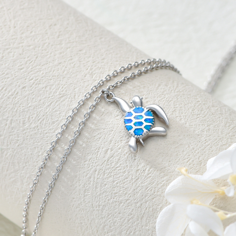 Tornozeleira feminina com corrente em várias camadas de opala de prata esterlina, tartaruga marinha e concha-4