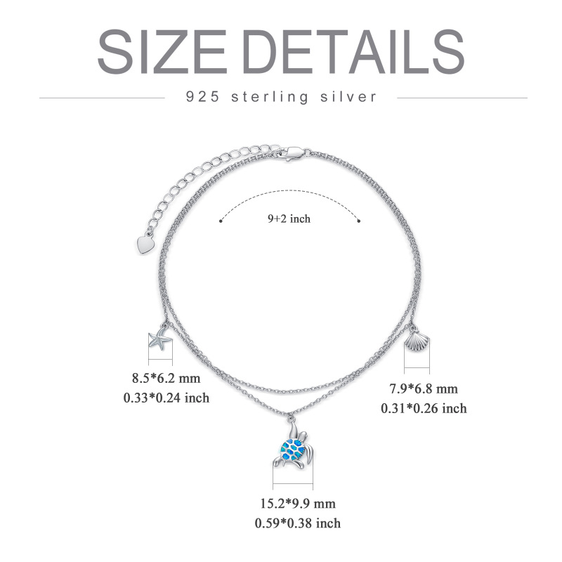 Tornozeleira feminina com corrente em várias camadas de opala de prata esterlina, tartaruga marinha e concha-5