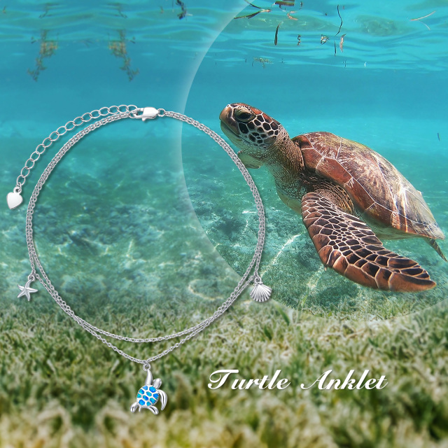 Bracelet de cheville en argent sterling avec chaîne multicouche en forme de tortue de mer-6