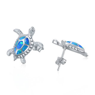 Sterling Silver Opal Sea Turtle Stud Earrings-60