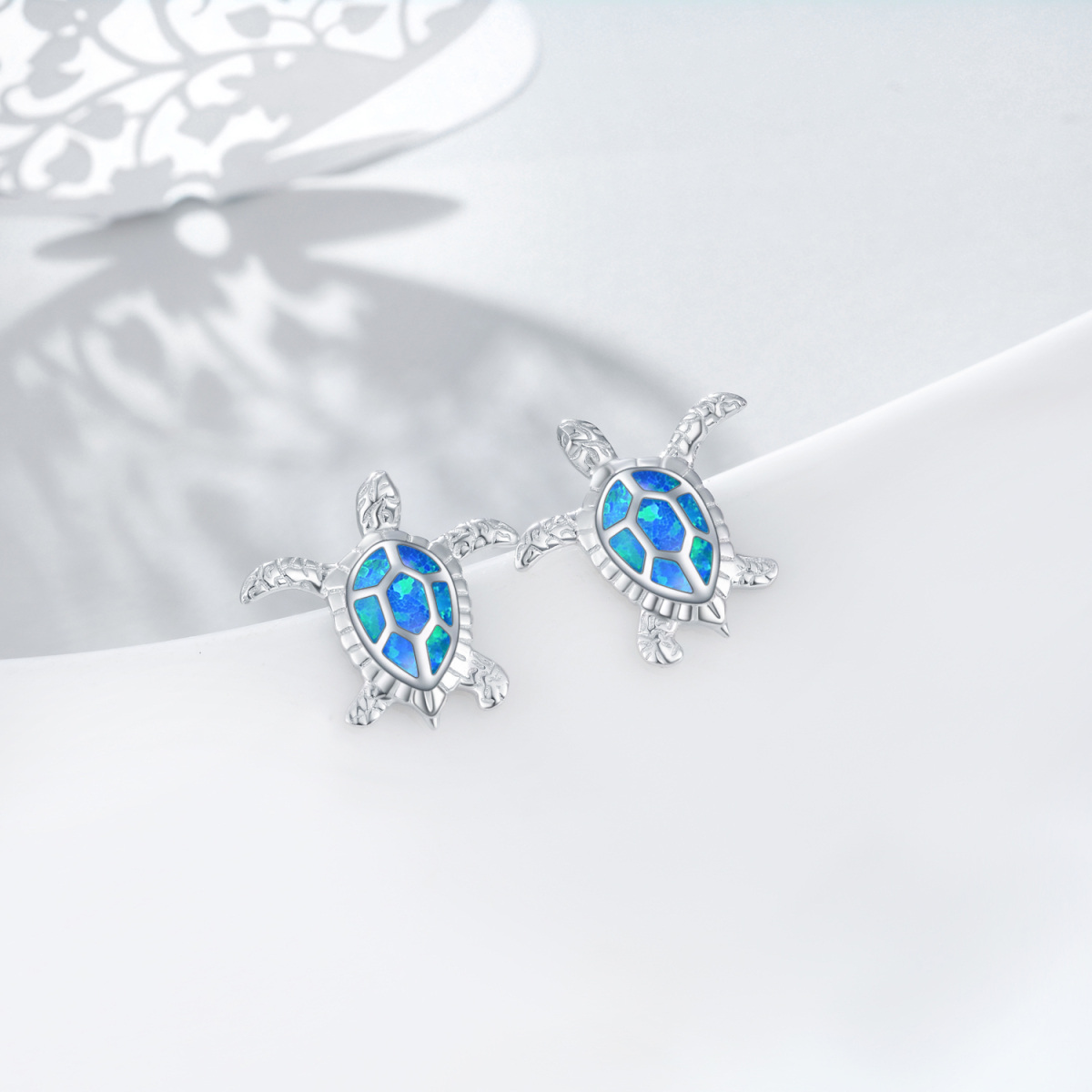 Sterling Silver Opal Sea Turtle Stud Earrings-3