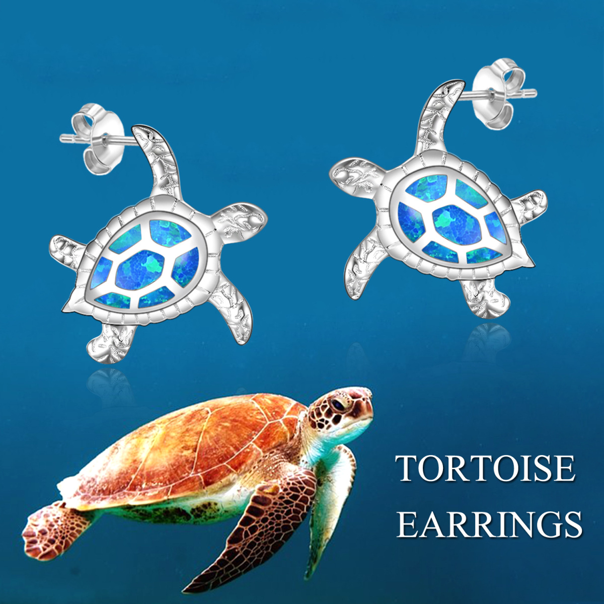 Sterling Silver Opal Sea Turtle Stud Earrings-5