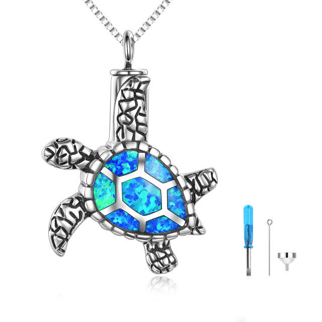 Collier en argent sterling pour urne en forme de tortue de mer opale pour les cendres-1