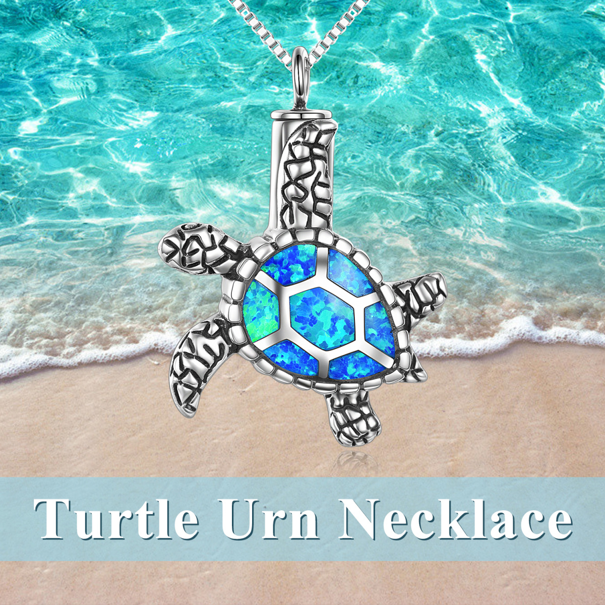 Collier en argent sterling pour urne en forme de tortue de mer opale pour les cendres-6