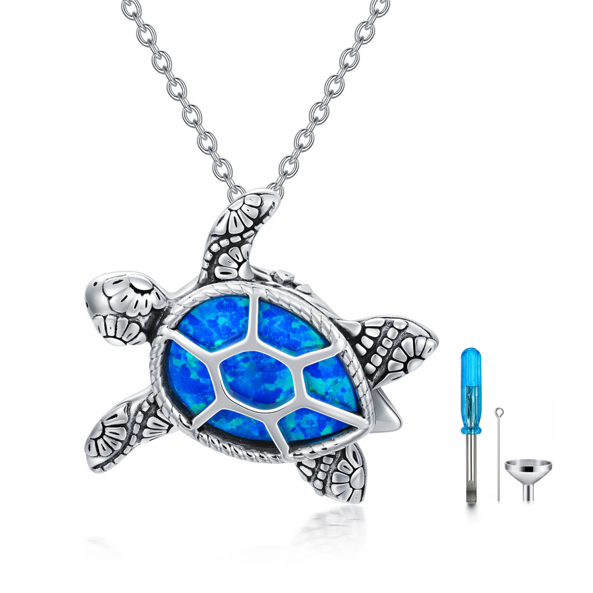 Collier Urne Tortue de mer en argent opale-1