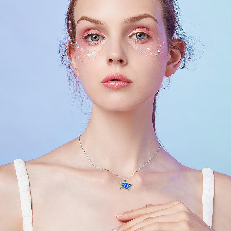 Sterling Silber Opal Meeresschildkröte Urne Halskette-2