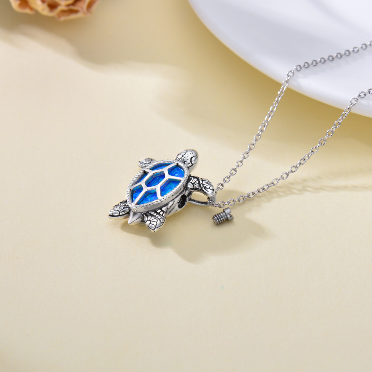 Collier Urne Tortue de mer en argent opale-4