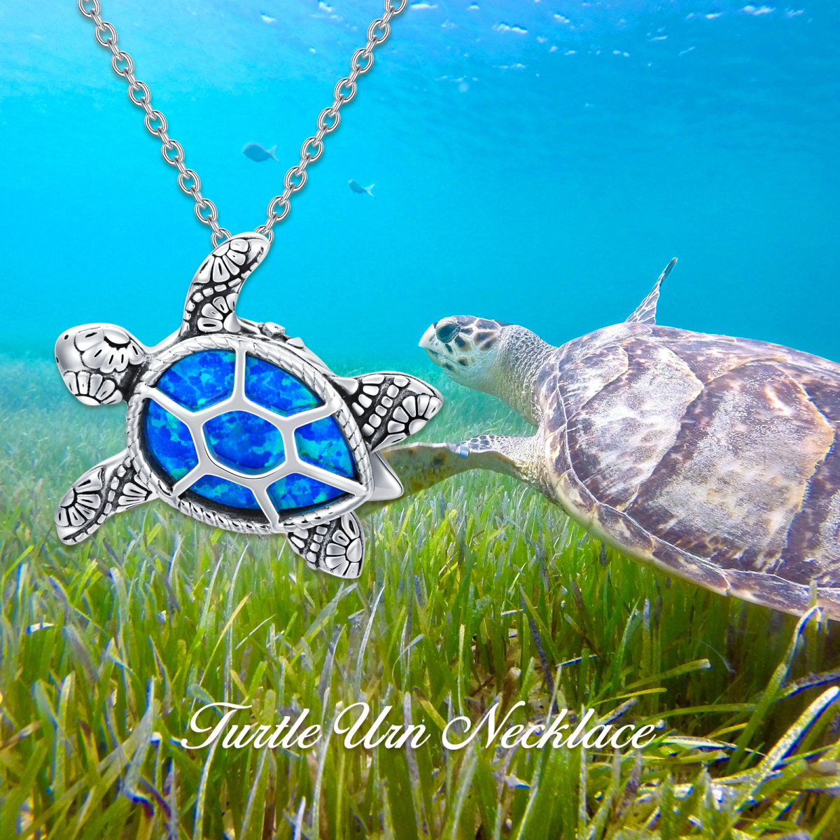 Collier Urne Tortue de mer en argent opale-5