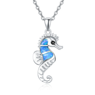 Sterling Silver Opal Seahorse Pendant Necklace-1