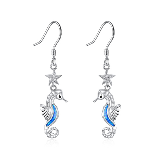 Sterling Silver Opal Seahorse & Starfish Drop Earrings